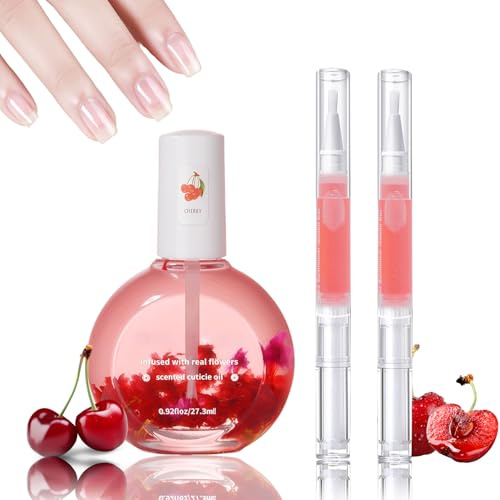 3PCS Nagelpflegeöl Set - Blumen Nagelhautpflegeöl, 2 Nagelöl Cuticle Oil Pen mit Vitaminen - Stärkung und Moisturizer Nagelpflegeprodukte Kit - Nail Cuticle Oil Pflege für Hände und Füße (Kirsche)