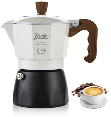 Bincoo Espresso Maker Stovetop - 2 Cup/120ML Stove Top Espresso Italian Coffee Maker, Camping Moka Pot (White-black)
