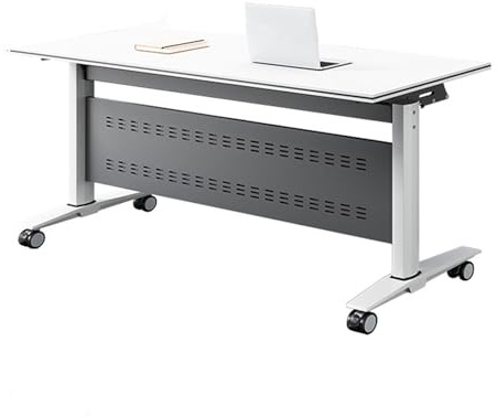 Konferenztisch, modern, rechteckig, für Konferenzraum, industrieller Seminartisch mit stabilen Metallbeinen, für Büro, Sitzungssaal, Klassenzimmer, Weiß, 2 Stück