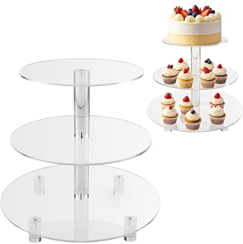 BetterJonny Tårtställ, våningar, 3 våningar, cupcake-stativ, tårtställ, 3 våningar, akrylhyllor, tårtställ, runt akrylstativ, tårtställ för bröllop, fest, eftermiddagste, födelsedag