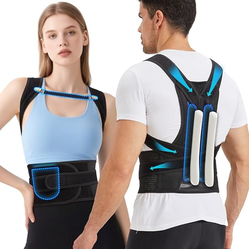 BraceTop Posture de Correcteur Homme Femme, Réglable Redresseur de Dos Respirant Ceinture Dorsale, Maintien du Dos Droit Supports Soulager les Douleurs au Dos et aux Épaules