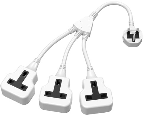 HITRENDS 3 Way Extension Lead with Flexible Cable, 3-n-1 Extension Cable, Adapter Plug UK Turn 1 to 3, Short Extension Lead White