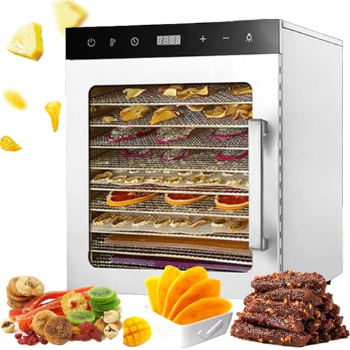 Low Noise Food Dehydrator 800w, 10 Trays Stainless Steel Food Dehydrator, Fruit Food Dryer Machine Freeze Dried Candy Machine For Jerky Vegetables Meat Herbs,With Timer, 30~90℃ Temperature Setting