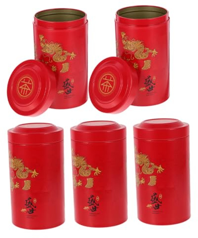 WEKADRIN Lot de 5 Boîtes à Thé en Métal Rouge Boîtes Hermétiques pour Conservation Thé en Vrac Contenants de Rangement en Fer Accessoires la Cuisine et Café Usage Quotidien et Stockage