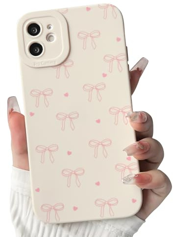 NITITOP für iPhone 12 Mini Hülle Süßes Schleife Herz Muster, Rosa | Niedliches Bowknot Motiv, für Frauen Mädchen, Weiche TPU, mit Volle Kamera, Stoßfeste Schutzhülle Handyhülle