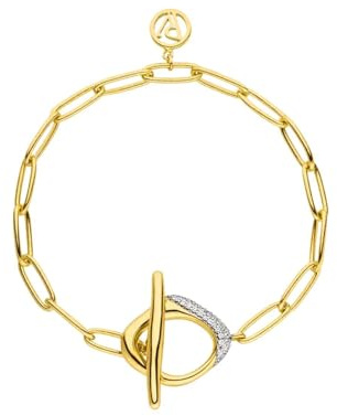 PAUL VALENTINE - Damen Armband 925 Silber - Vergoldet/Golden - mit Zirkonia Stein - T-Bar Oval Anhänger - PV-B0008