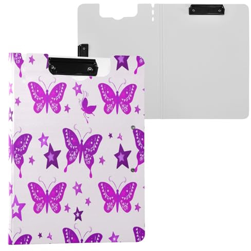 JUMBEAR Hermoso portapapeles de mariposas A4 con clips dobles, tablero plegable con tapa, organizador personal ligero adecuado para hospitales, oficinas, escuelas, negocios, suministros de aula