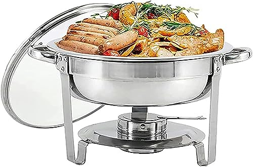 WJYTDHIQS 3.5/5 L Chafing Dish Buffet Chafer Set in Acciaio Inox contelaio, Chafing Dish Buffet Rotondo, Anti Scaldabagno Buffet Scaldabagno Scaldabagni, per Buffet Matrimoni Feste, Argento
