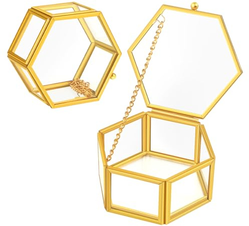 TYSM-CC Schmuckkästchen Glas Sechseckig, Transparente Schmuckbox | Ring- und Ohrring-Organizer, Geometrische Vitrine für Halsketten, dekorative Aufbewahrung für Kommode und Schminktisch