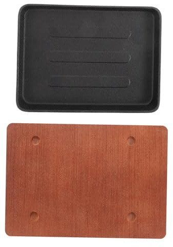 Cabilock Molde Para Hornear De Hierro Fundido Para Filete Con Base De Madera Bandeja Para Servir Comida Para Barbacoa y Cocinar