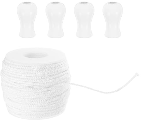 Hemobllo Cordon de Traction Blanc 2, 2mm 50m Polyester Abs pour Stores | 1 Set 4 Embouts, Usage Restauration et Réparation de Rideau, Style Simple et Adaptable