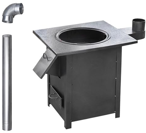 Estufa de calefacción Estufa de leña Indoor Heang, acero espesado rural con chimenea, para refugio de villa interior Heang Cocción diaria Hervir agua (58x55x60cm)