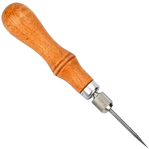 Xiuganpo Wood Handle Steel Hand Stitching Tool for Leather Craft, Comfortable Grip Multifunctional Sewing Awl Hand Tool for Quilting and Hole Casting