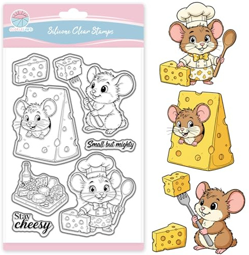 GLOBLELAND Cartoon Mäuse Käse Transparente Silikonstempel, Klar, 16x11cm, für Kartengestaltung und Scrapbooking