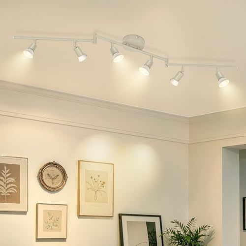 Ketom Deckenstrahler LED 6 Flammig, GU10 Deckenlampe Beige, Schwenkbar | Lampe Küche Decke Metall, Strahler Innen Wand Modern, Deckenleuchte 6 Spots für Wohnzimmer, Schlafzimmer, Ohne Leuchtmittel