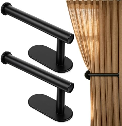 2Pcs Adhesive Curtain Holdbacks Curtains Holders For Wall Curtain Tie Backs No Drilling Curtains Hooks Hold Backs for Home Office Window Drapes, Black