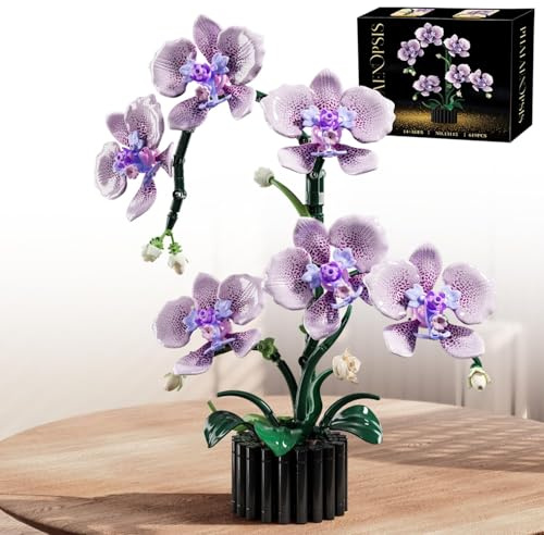 Purple Orchid Building Block Set with Vase 619 Pcs, Phalaenopsis Floral Model Kits, Compatible with Lego Flowers for Mother's Day, Anniversary, Birthday for Adults & Teens Ages14+
