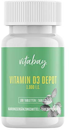 Vitabay – Vitamin D3 Depot 1000 I.E. – 100 Vegane Tabletten – Hochdosiert – Vitamin D3 Tabletten & Kapseln – Vit D – Vitamin D 1000