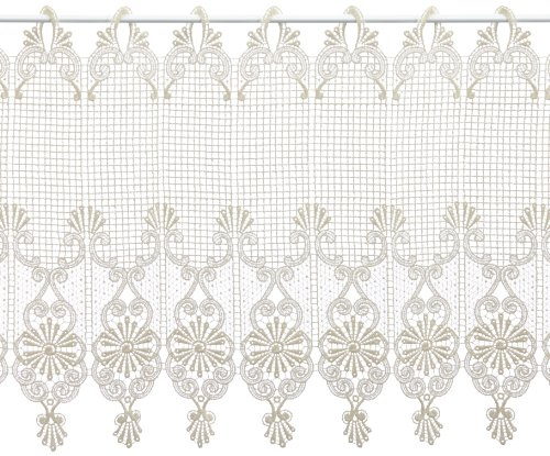 Plauener Spitze by Modespitze, Store Bistro Gardine Scheibengardine mit Stangendurchzug, hochwertige Stickerei, Höhe 45 cm, Breite 112 cm, Creme