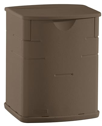 Rubbermaid Small Resin Outdoor Storage Deck Box (19 Gal) Weather Resistant Brown Deck Organization for Home/Small Garden Tools/Grilling Accessories/Pool Supplies