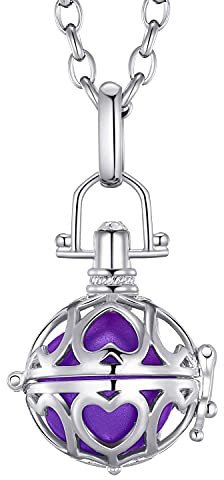 Morella Collar ángel de la Guarda de Acero Inoxidable 70 cm con Colgante Corazones de Amor y Bola de resonancia de Color Lila Ø 16 mm para Damas en Bolsa para Joyas
