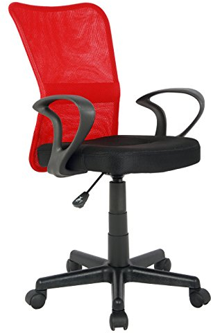 SixBros. Bürostuhl,Schreibtischstuhl, Drehstuhl für’s Büro oder Kinderzimmer, stufenlos höhenverstellbar mit Armlehnen, Schreibtischstuhl für Kinder aus Stoff, rot/schwarz, H-298F-2/2121