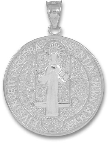 Miraculous Medal of Saint Benedict 925 Sterling Silver Coin Pendant (Large)