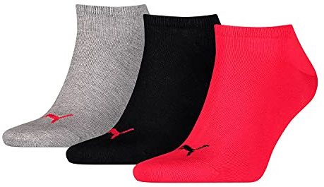 PUMA Men's Puma Unisex Sneaker Plain 3p Socks, Black/Red/Grey, 6 - 8 UK, one size, K-REY-PU501BSE6