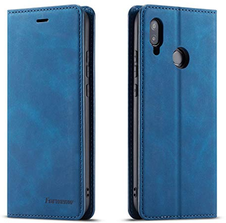 QLTYPRI Hülle für Huawei P20 Lite, Premium Dünne Ledertasche Handyhülle mit Kartenfach Ständer Flip Schutzhülle Kompatibel mit Huawei P20 Lite - Blau | Retro PU Leder Klapphülle, Handyhülle mit 3 Kartenfächer, Standfunktion, Weicher Dünne TPU-Rahmen, Stoßfeste Flip Wallet Case