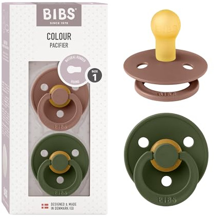 BIBS Colour Schnuller 2er-Pack, BPA-frei, Kirschform Nippel. Naturkautschuk/Latex, Hergestellt in Dänemark. Größe 1 | 0+ Monate | 2-Pack, Woodchuck/Hunter Green