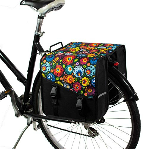 BikyBag Classic CS 26 L Doppelpacktasche – wasserdichte Gepäckträgertasche für Fahrrad & E-Bike (Folklore-Blumen)