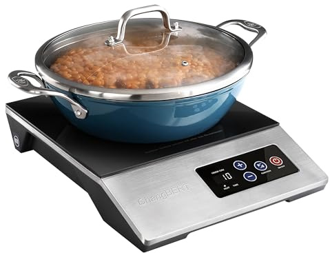ChangBERT 1800W Commercial Grade Induction Cooktop, NSF Certified Portable Large 8 Heating Coil, 12 Heat Resistant Cooking Surface Premium Stainless Steel Pro Chef Professional Burner Hot Plate
