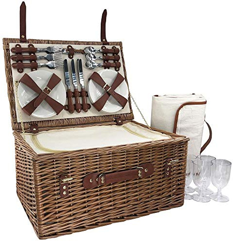 Red Hamper Cesta de Picnic clásica de Mimbre para 6 Personas