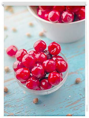 Lichtblick Klemmfix Verdunklungs-Rollo mit Motiv, ohne Bohren, Blickdicht, Seitenzugrollo, Made in Germany, Kirschen - Rot 45 x 150 cm