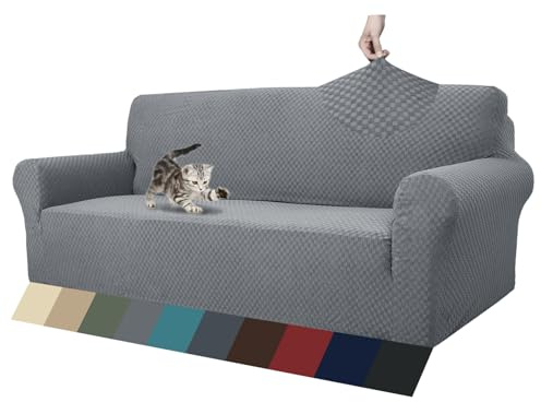 ZNSAYOTX 1 Piece Jacquard Couch Covers for 3 Cushion Couch Living Room High Stretch Sofa Cover Pets Dogs Friendly Anti Slip Thickened Slipcovers Furniture Protector (Sofa, Light Grey)