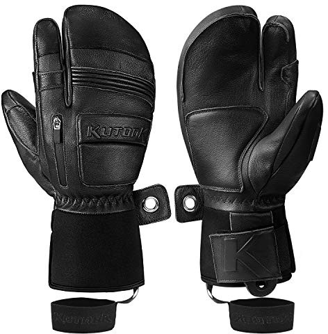 KUTOOK Guantes Esquí Impermeable Hombre Mujer Guantes Piel De Cabra Snowboard Invierno Nieve 3M Thinsulate y Acolchado De EVA(Negro,S)