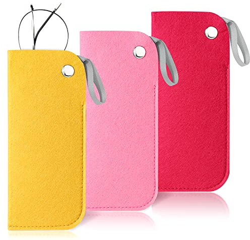Hifot mjukt glasögonfodral 3-pack, filt bärbar resa dra in glasögonfodral, mjukt solglasögonfodral fodral fodral (gul + röd + rosa, 17,8 cm/7,8 cm längd x 3,1 tum bredd.)
