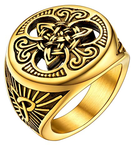 U7 Herren 18k vergoldet Dreiheitsknoten Siegelring Keltisches Symbol Triquetra Statement Ring Nordische Amulett Modeschmuck Accessoire(Ring Größe 59)