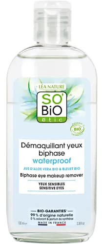 So'Bio Étic Démaquillant yeux biphase waterproof, Jus d'Aloe vera bio équitable, yeux sensibles 100 ml