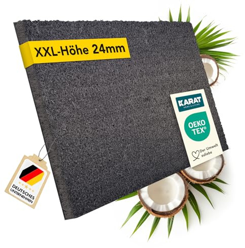 KARAT Fußmatte für Außen und Innen, 50x80 cm Grau XXL-Höhe 24mm, extra Dicke Türmate aus Kokos, Schmutzfangmatte, Kokosmatte mit Rutschfester Rückseite für Haustür, Eingang