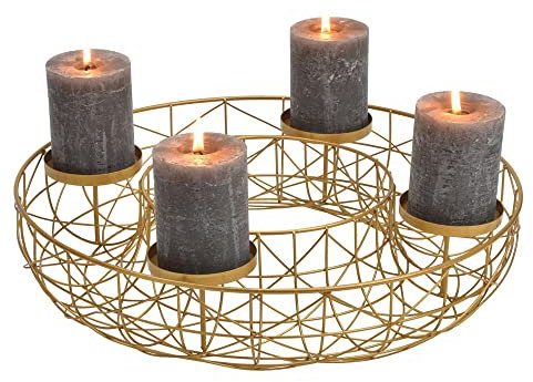 matches21 Corona de Adviento para 4 velas de pilar, corona de Navidad con cesta, Navidad, oro, metal, 1 unidad, diámetro 40 x 8 cm