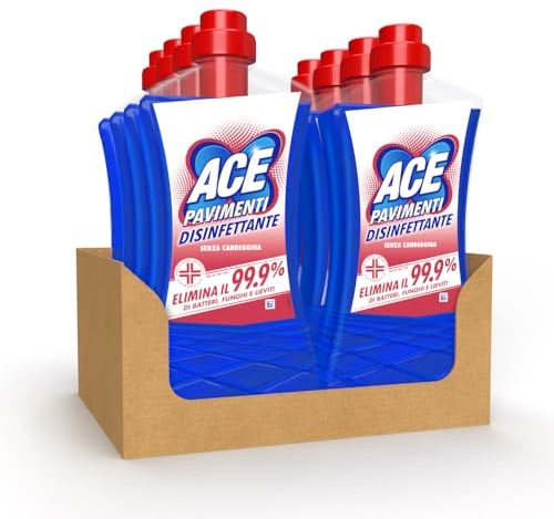 ACE Pavimenti Disinfettante, Bipacco 2 x 1000 ml, Cartone da 4 bipacchi