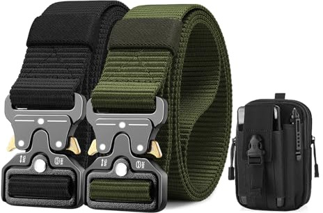 BESTKEE Högpresterande taktiskt herrbälte på 3,8 cm (1,5 tum) av nylon med metallspänne med snabbförslutning, fin present med taktisk molle-väska och krok, 2 st, XL-für Taille 117cm-127cm(Länge 145cm)
