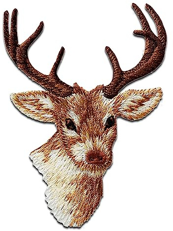Mono-Quick Hirschkopf Aufnäher zum Aufbügeln 7 x 5,2 cm Bügelbild für Kinder Mädchen mit Wildtier Patch, Bügelpatch Patches Bügelflicken