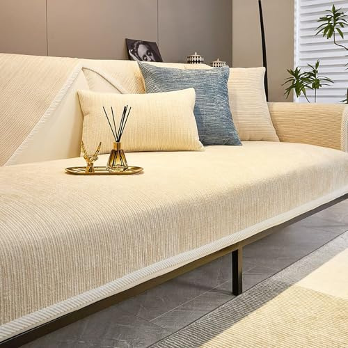 Gluhbirnen Sofa Überzug, Sofadecken Für Sitzfläche, Sofaschoner rutschfest, Sofabezug l Form, Couch Überzug für U Form L Form Sektionssofa für 1 2 3 4 Sitzer Sofa, Cremeweiß, 90 * 160CM