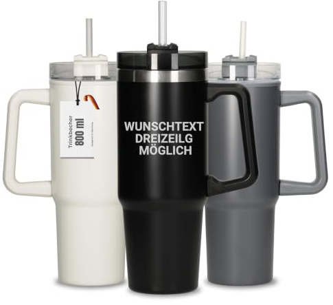 Personalisierter Vakuumbecher Tampa 800ml Edelstahl - Trinkbecher mit Griff | doppelwandig, Edelstahl, Schraubverschluss, auslaufsicher, Kaffee, Tee, Büro, gravierbar, Wasserflasche