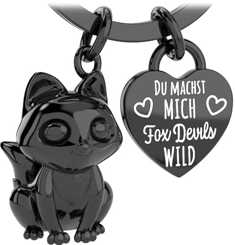 LANOLU Schlüsselanhänger Fuchs Fuchsi, Partner Schlüsselanhänger Mann, Freundin, Freund, Paar geschenke für beide mit Herz und Liebe, Glücksbringer aus Metall