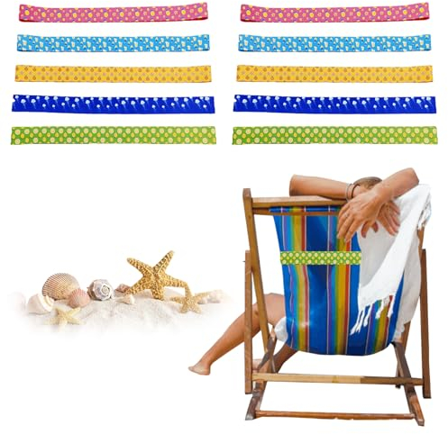 Ladieshow 10 Pièces Pinces à Serviettes de Plage,Pince Serviette Plage transat,Bandes élastiques pour Chaise de Plage, Bandes à Serviettes pour Chaises de Plage Colorées