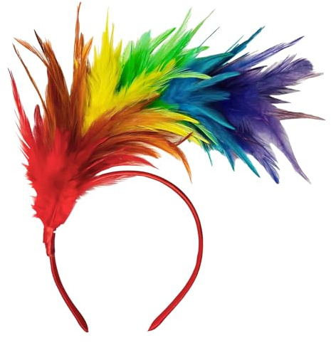 Eleganter Fascinator Haarreif in Bunten Farben | Regenbogen Feder Stirnband für Damen & Mädchen | Festlicher Haarschmuck zur Hochzeit, Karneval, Fasching
