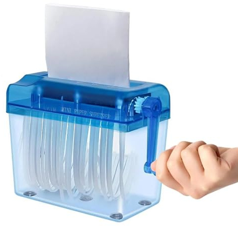 Mini Manuell Pappersförstörare, Portabel Skärmaskin för Remsor, 1L Kapacitet för Pappersförstörare för Papper, Sedlar, Sedlar, Porträtt, Foton